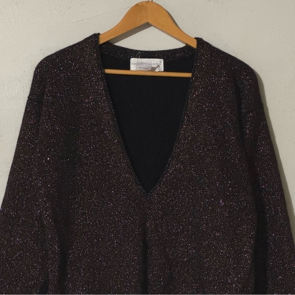 Courtney Rhodes Black Glitter Lambswool-Blend Long Sleeve Longline Sweater Vinta - Picture 2 of 7